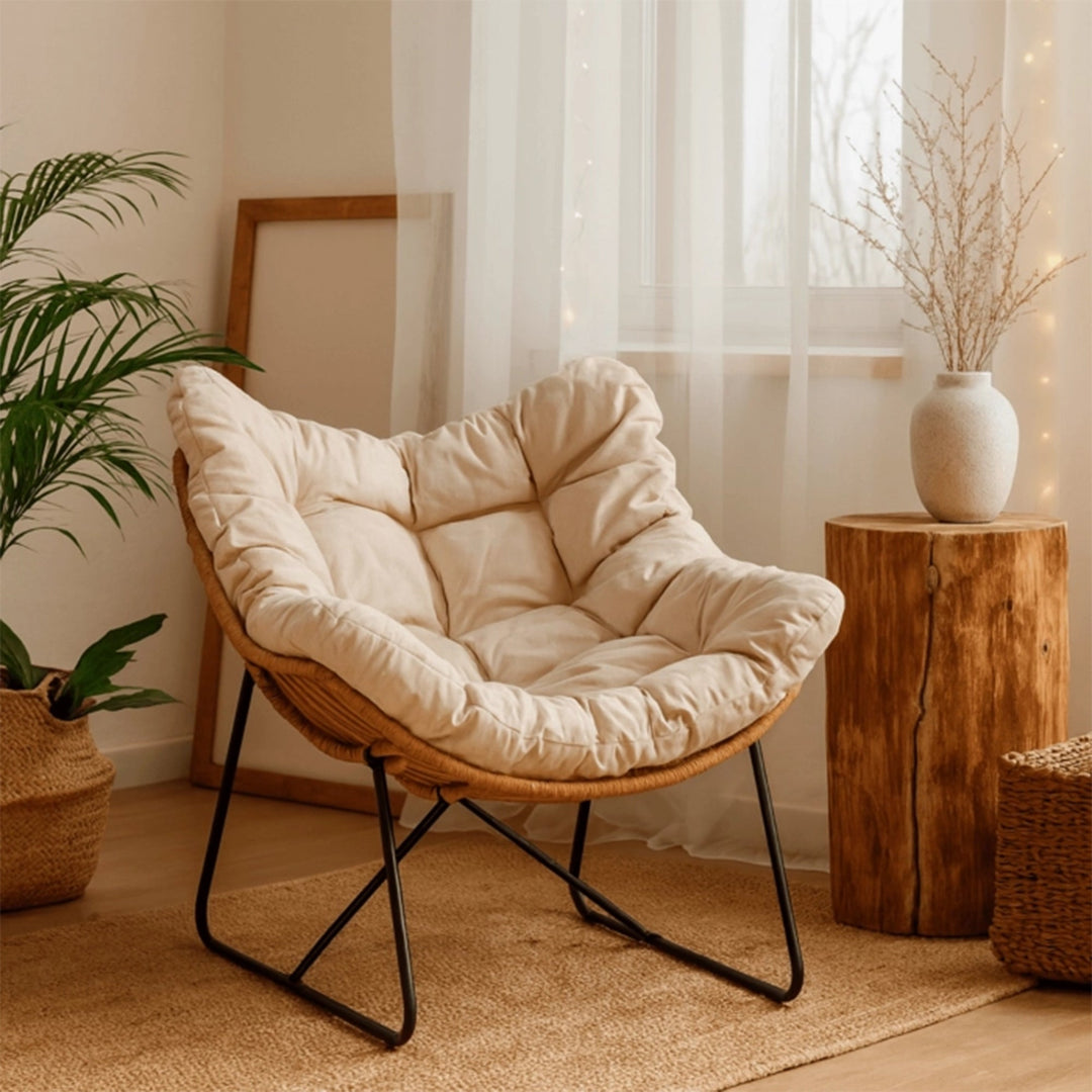 FINN Fauteuil de jardin beige pieds en métal noir - AMIRELLI