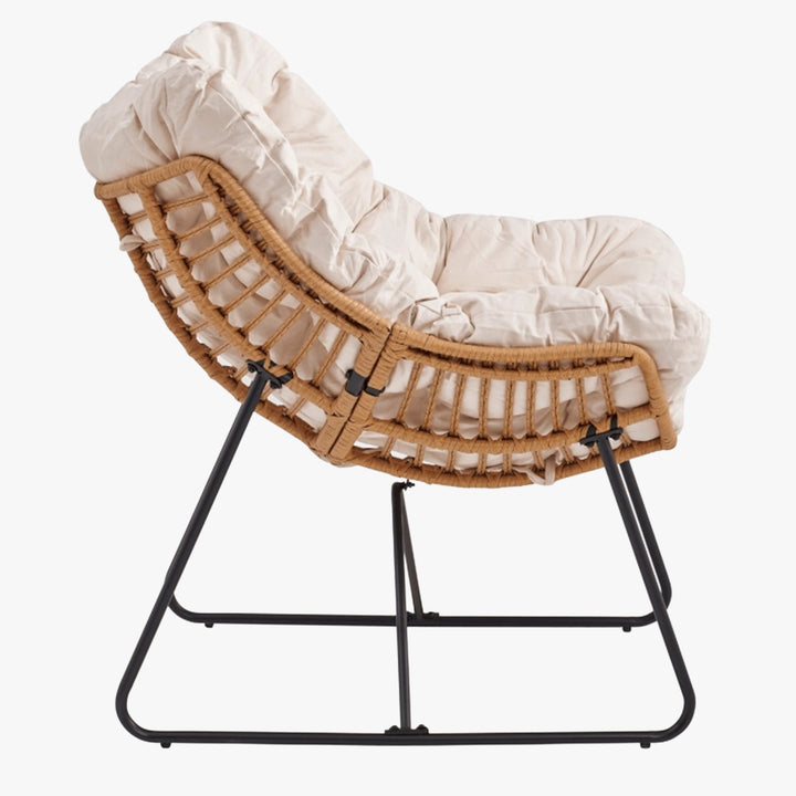 FINN Fauteuil de jardin beige pieds en métal noir - AMIRELLI