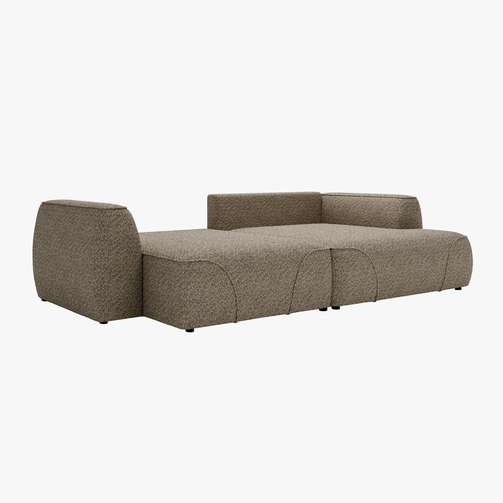 GRACE Canapé d'angle convertible avec coffre en tissu taupe - Angle droit - AMIRELLI