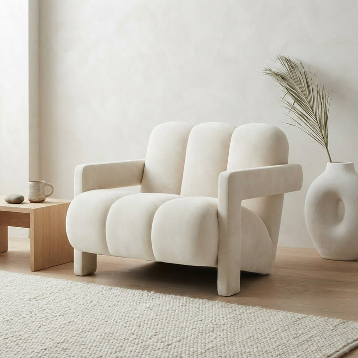 HAORA – Fauteuil Design Contemporain en Tissu Bouclette - AMIRELLI