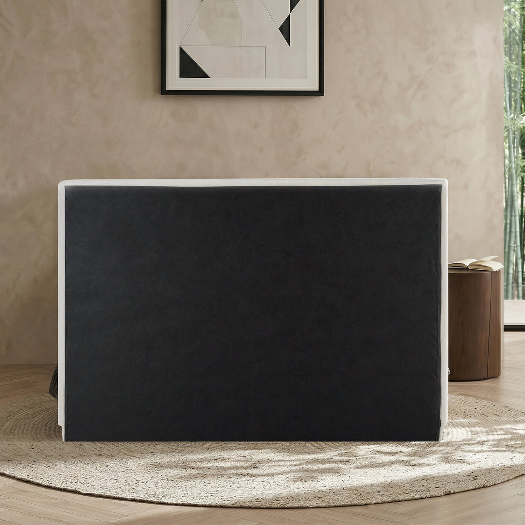 JODIE Lit double en tissu beige et bois foncé 140x190 cm - AMIRELLI