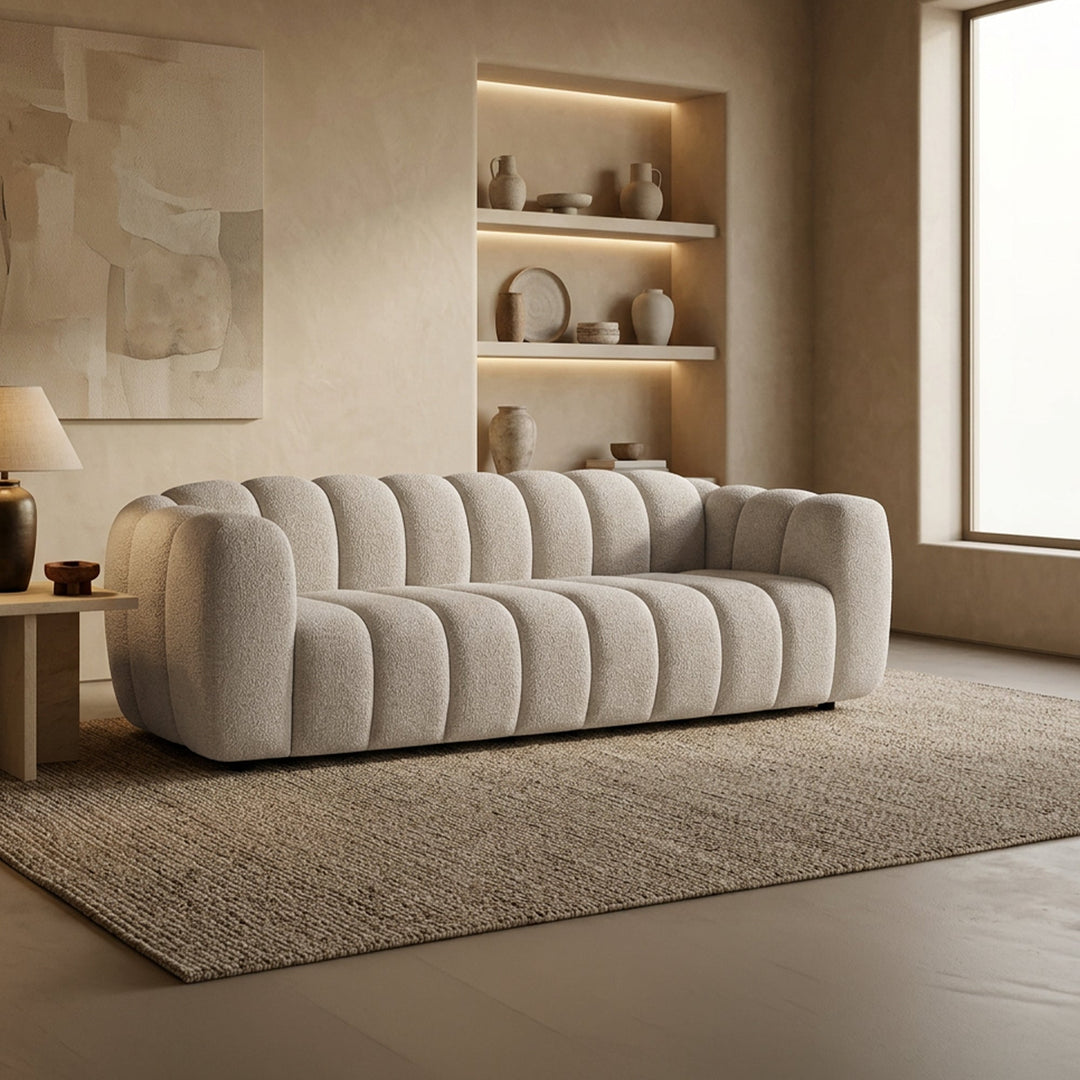 KALIS Canapé 3 places en tissu texturé beige - AMIRELLI
