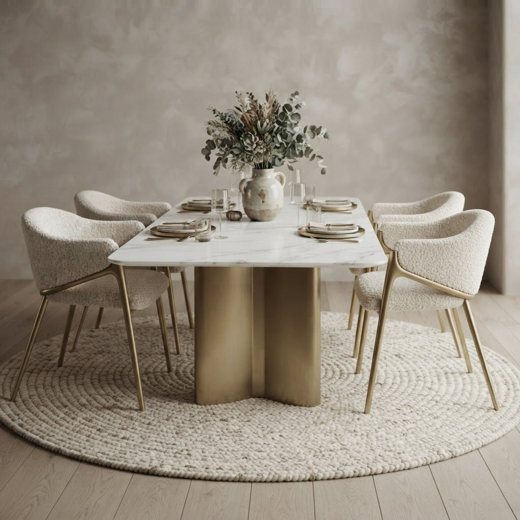KANO – Fauteuil Design Bouclette &amp; Métal Doré - AMIRELLI