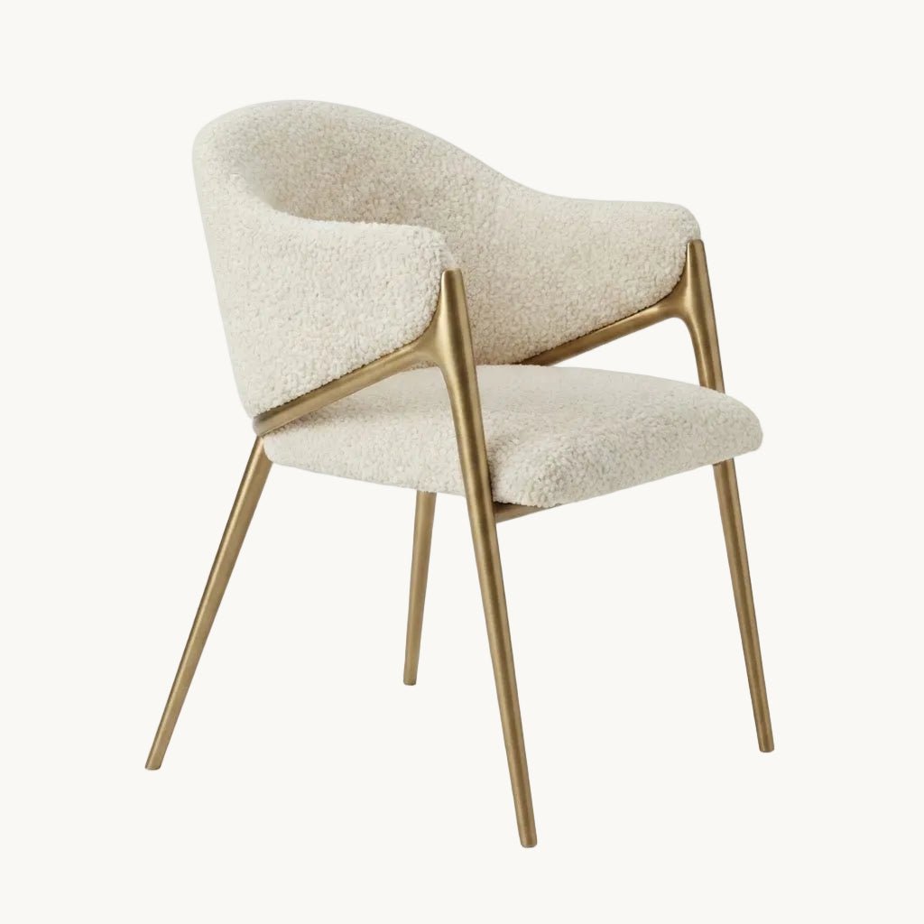 KANO – Fauteuil Design Bouclette &amp; Métal Doré - AMIRELLI