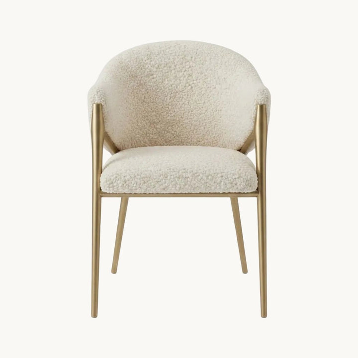 KANO – Fauteuil Design Bouclette &amp; Métal Doré - AMIRELLI