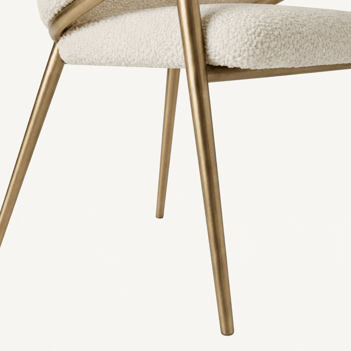 KANO – Fauteuil Design Bouclette &amp; Métal Doré - AMIRELLI