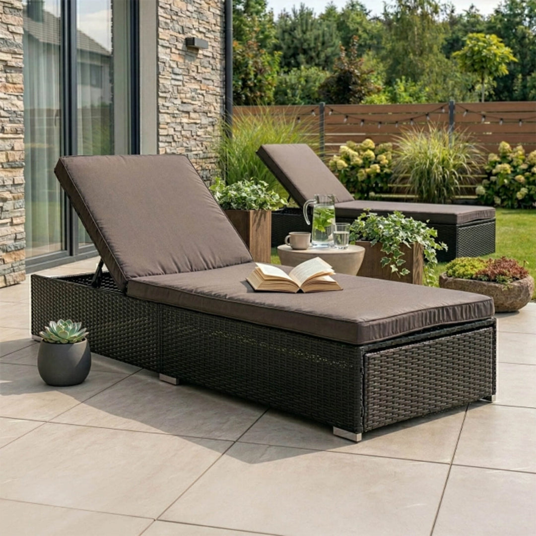 LARGO Fauteuil de jardin en rotin et tissu marron - AMIRELLI