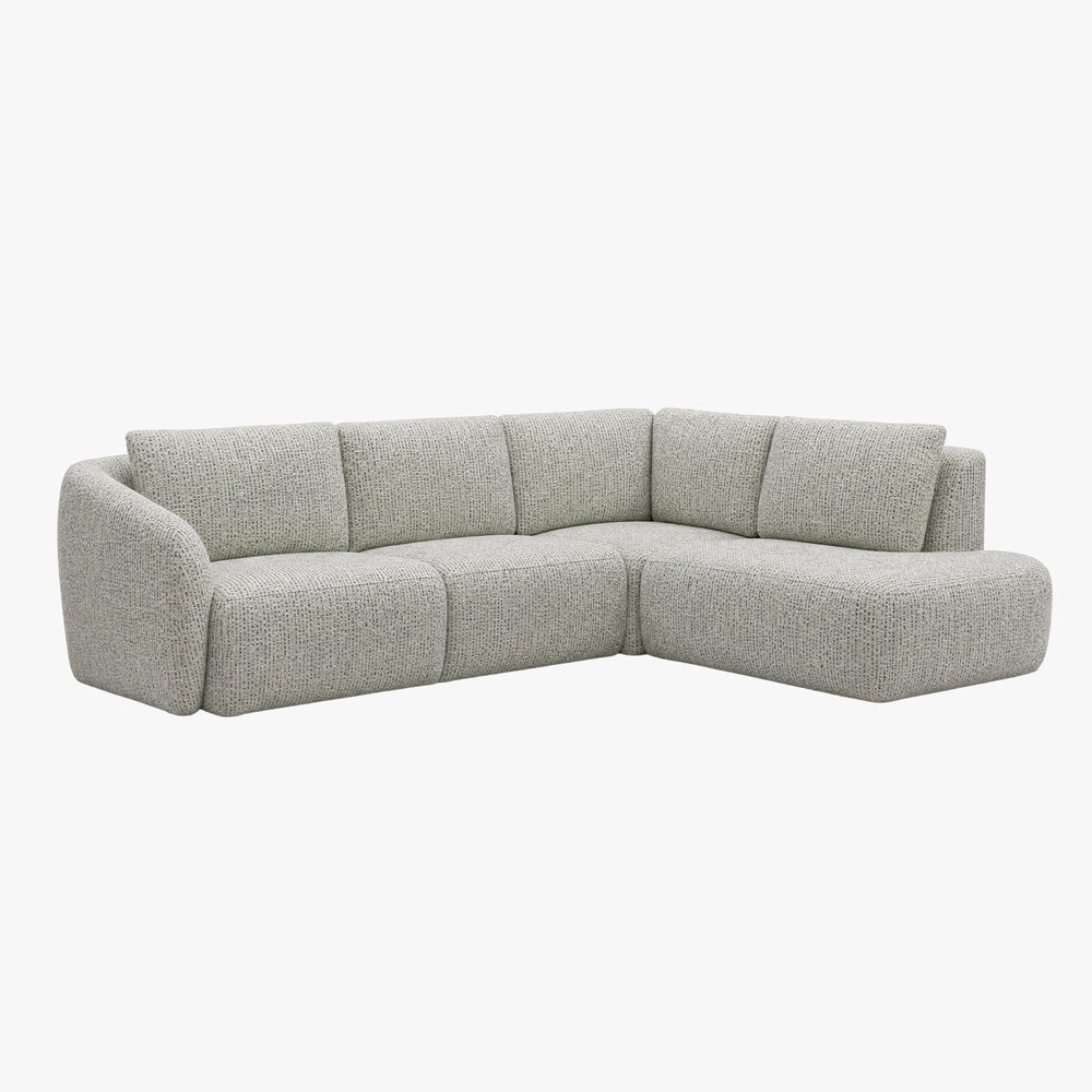 LINDA Canapé d'angle modulable en tissu beige et vert - Angle droit - AMIRELLI