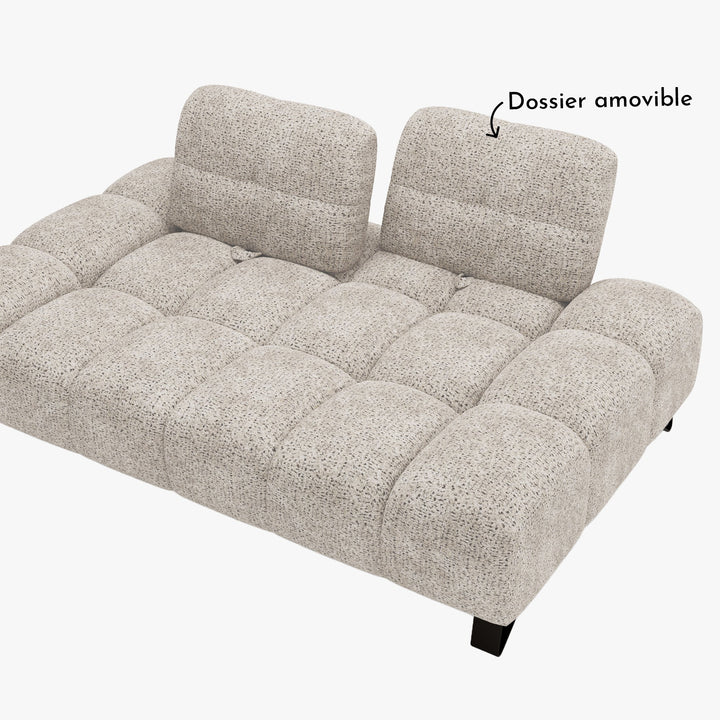 LOREA Canapé 2 places avec dossier amovible en tissu beige - AMIRELLI