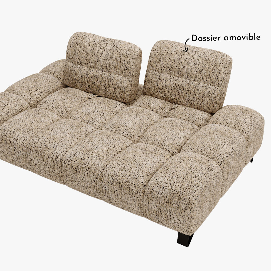 LOREA Canapé 2 places avec dossier amovible en tissu taupe foncé - AMIRELLI