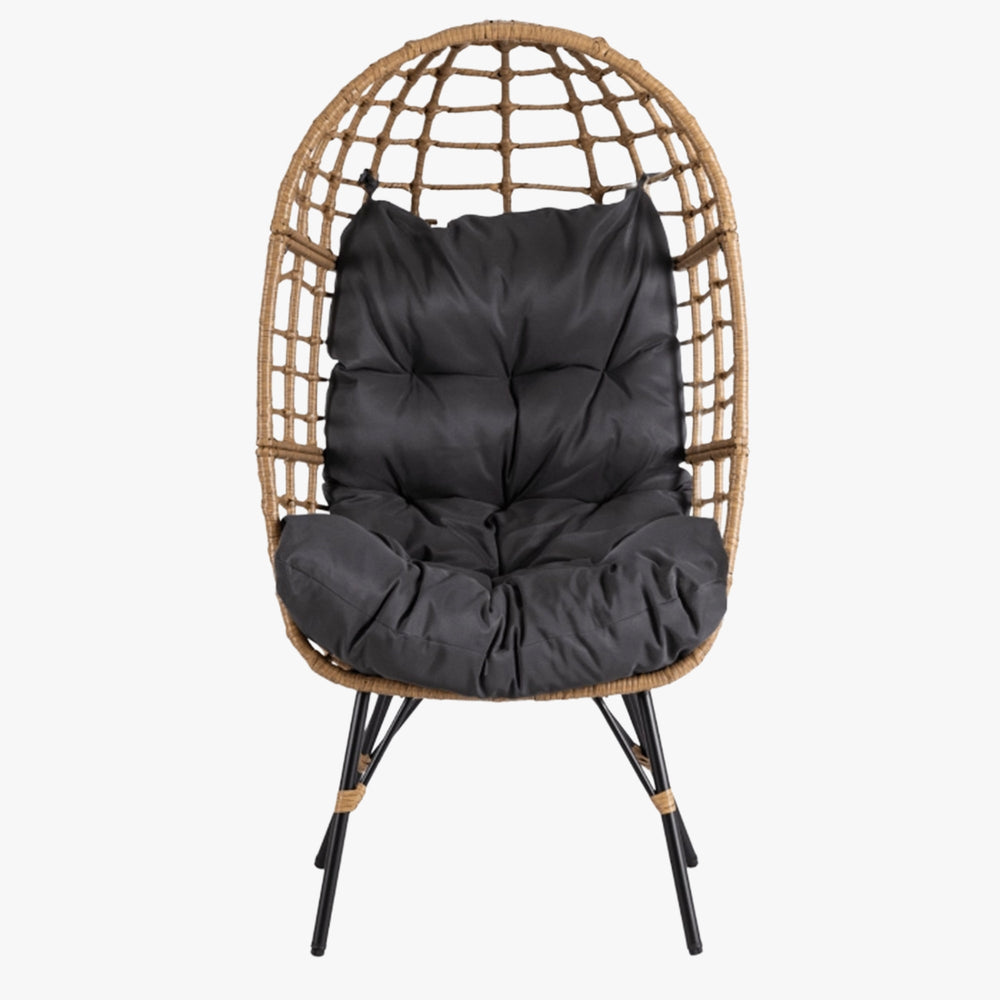 MADISON Fauteuil de jardin couleur bois et gris foncé pieds en métal noir - AMIRELLI