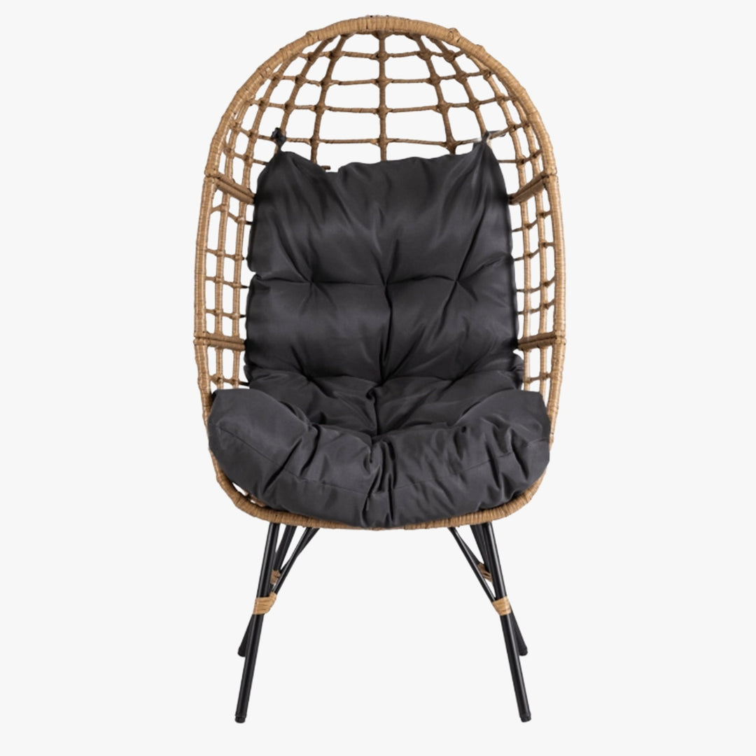 MADISON Fauteuil de jardin couleur bois et gris foncé pieds en métal noir - AMIRELLI
