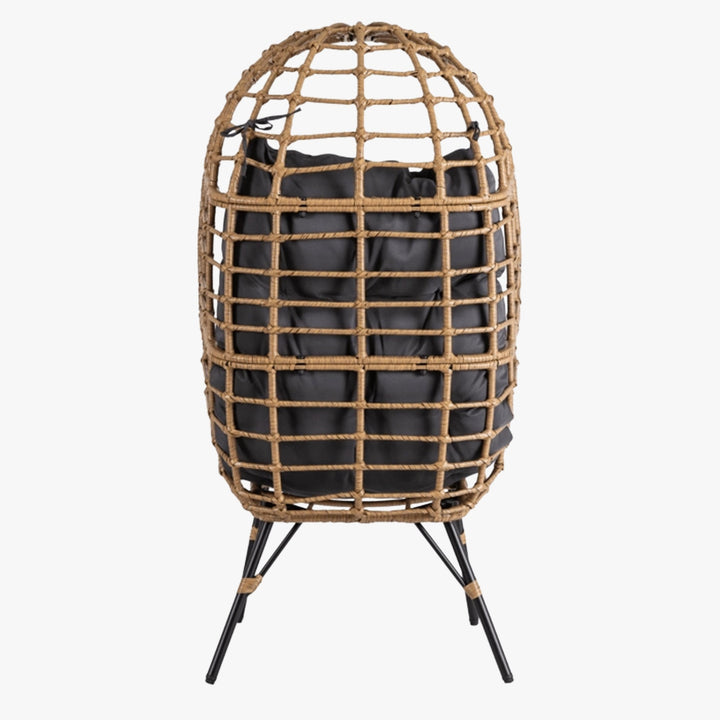 MADISON Fauteuil de jardin couleur bois et gris foncé pieds en métal noir - AMIRELLI