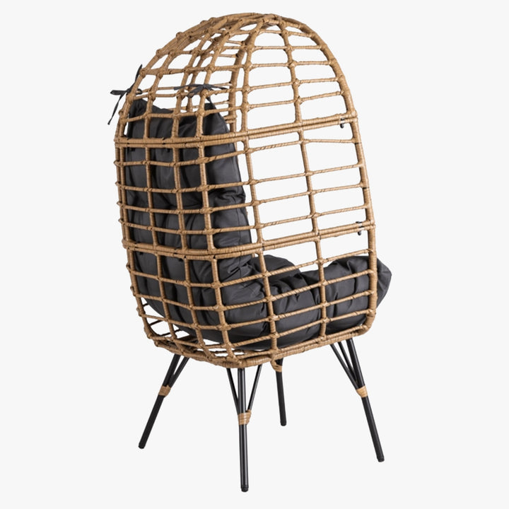 MADISON Fauteuil de jardin couleur bois et gris foncé pieds en métal noir - AMIRELLI