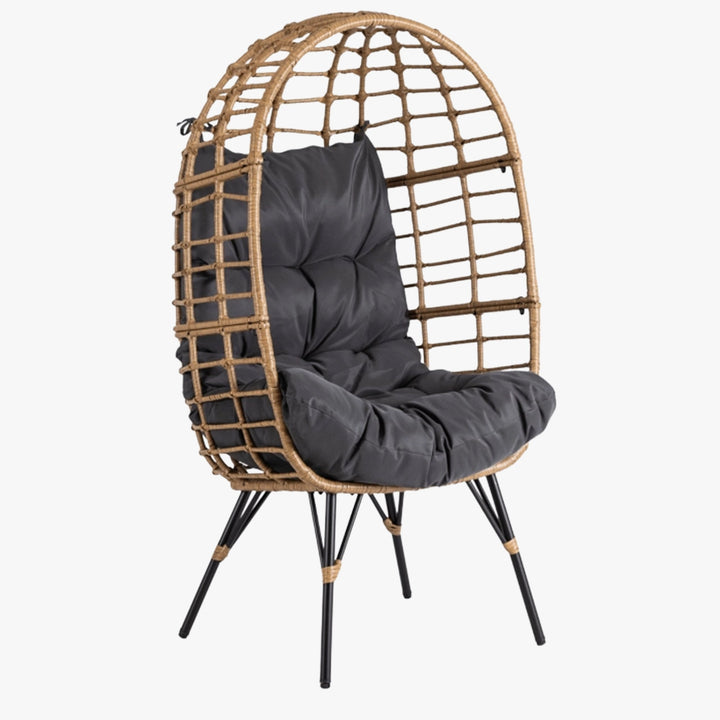 MADISON Fauteuil de jardin couleur bois et gris foncé pieds en métal noir - AMIRELLI