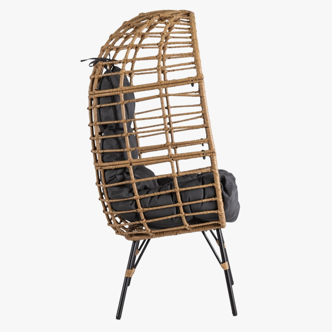 MADISON Fauteuil de jardin couleur bois et gris foncé pieds en métal noir - AMIRELLI