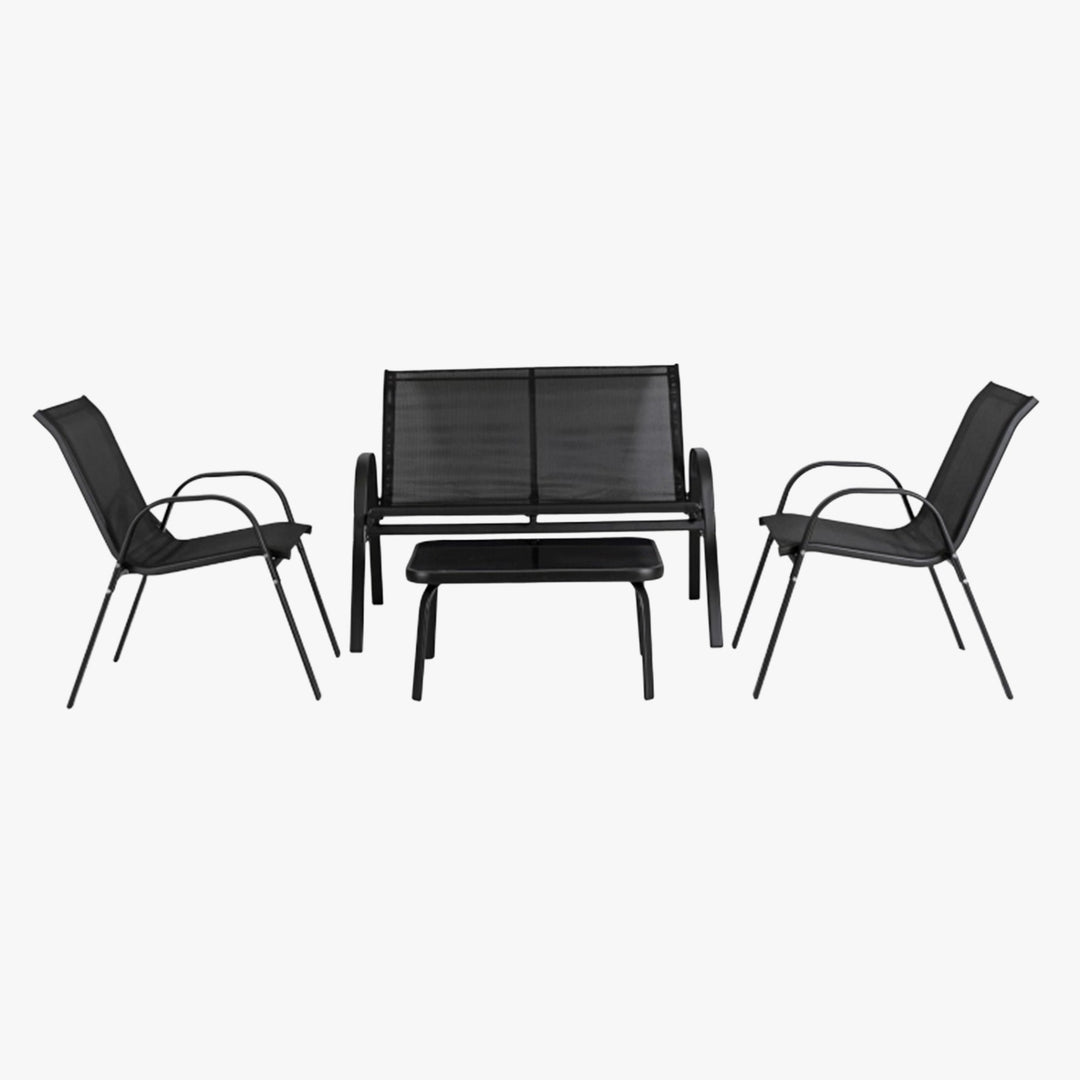 MINNESOTA Ensemble de mobilier de jardin 4 places avec table en verre noir - AMIRELLI