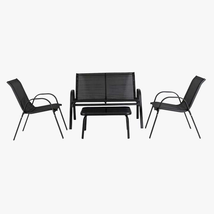 MINNESOTA Ensemble de mobilier de jardin 4 places avec table en verre noir - AMIRELLI