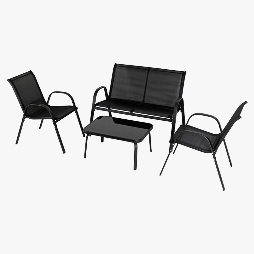 MINNESOTA Ensemble de mobilier de jardin 4 places avec table en verre noir - AMIRELLI