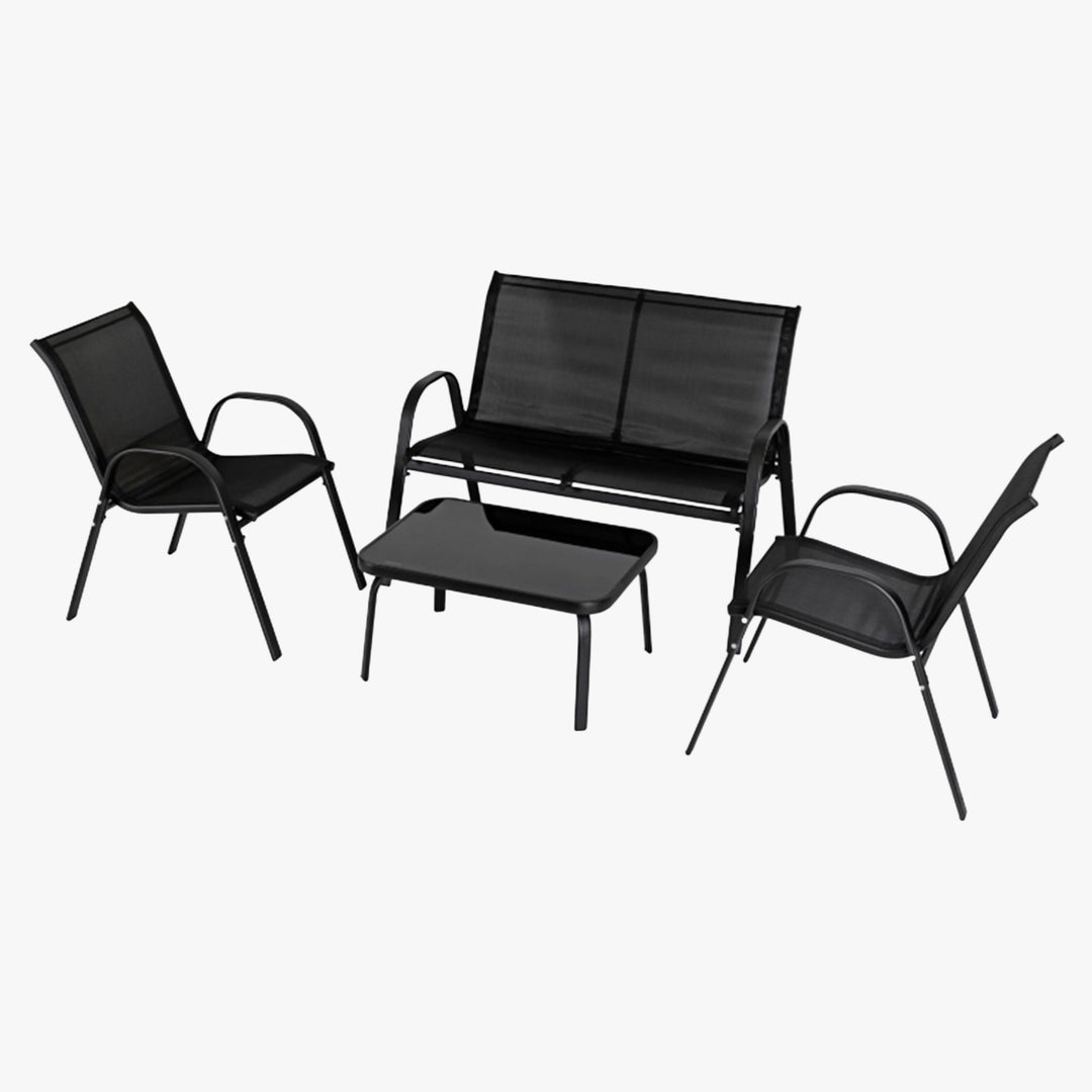 MINNESOTA Ensemble de mobilier de jardin 4 places avec table en verre noir - AMIRELLI