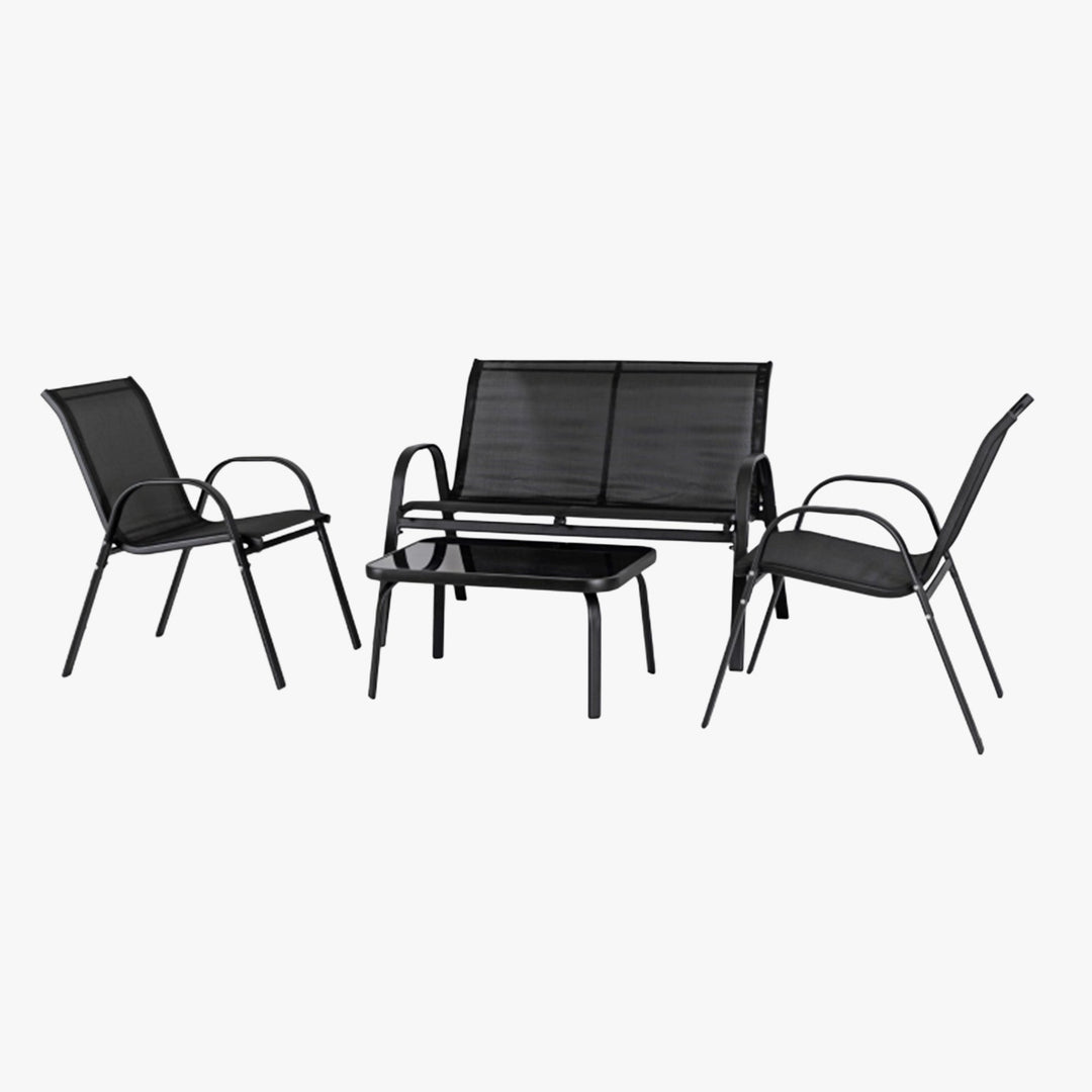 MINNESOTA Ensemble de mobilier de jardin 4 places avec table en verre noir - AMIRELLI