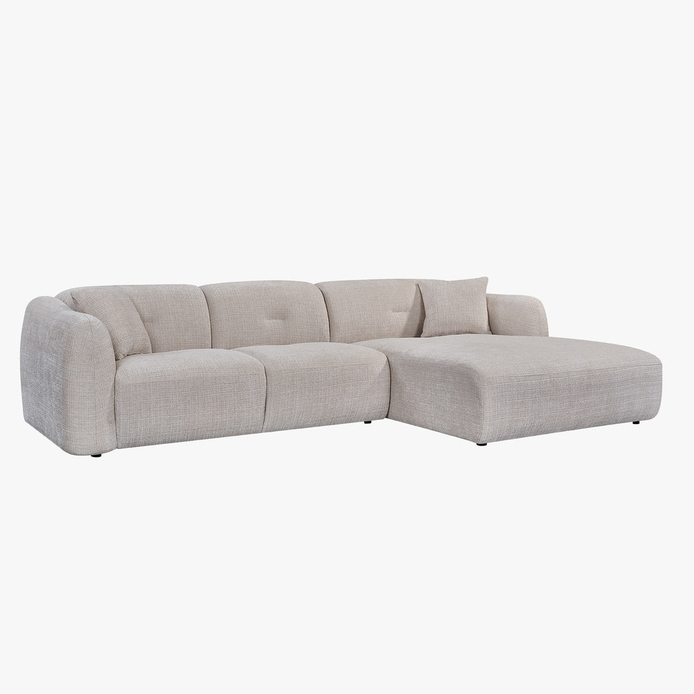 NOELIA Canapé d'angle en tissu capitonné beige - Angle droit - AMIRELLI