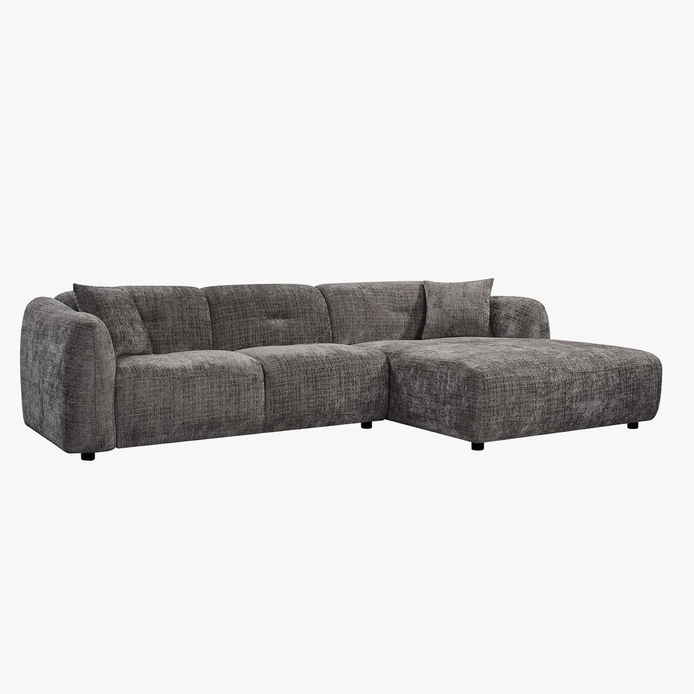 NOELIA Canapé d'angle en tissu capitonné taupe - Angle droit - AMIRELLI