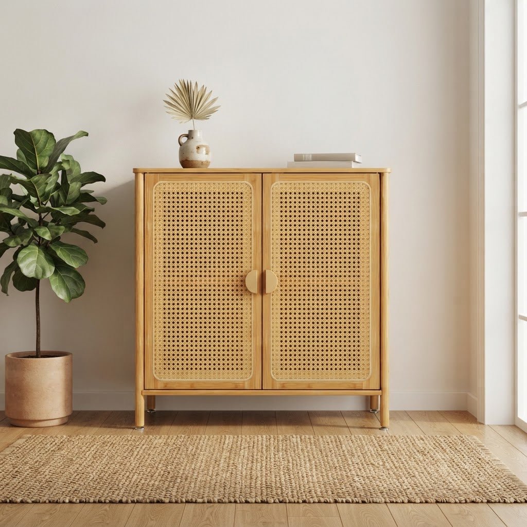 RIGA – Buffet en bois avec portes en cannage - AMIRELLI