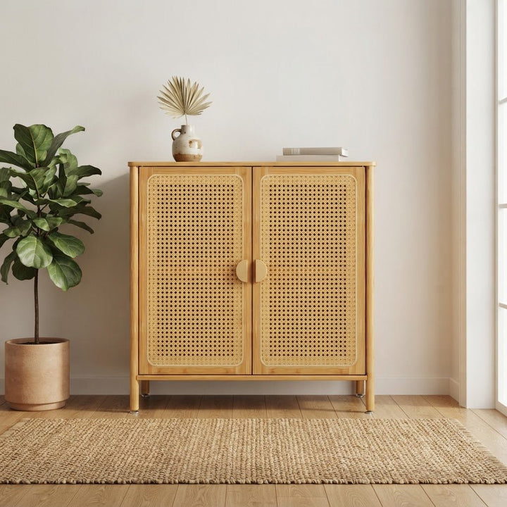 RIGA – Buffet en bois avec portes en cannage - AMIRELLI
