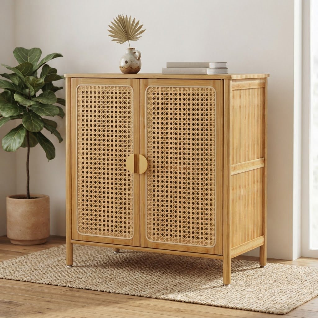 RIGA – Buffet en bois avec portes en cannage - AMIRELLI