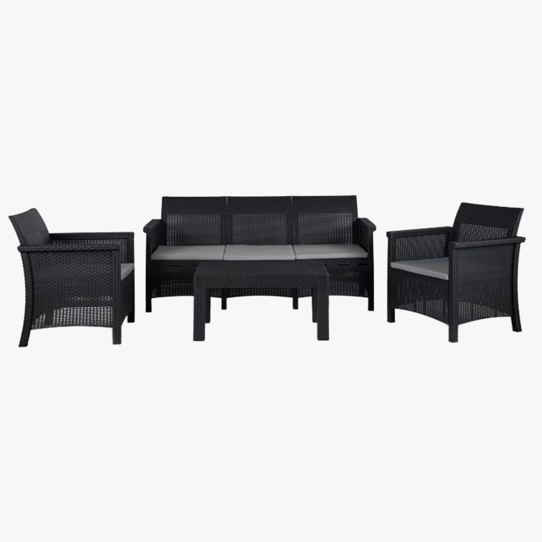 SAVIO Ensemble de mobilier de jardin 5 places avec table noir - AMIRELLI