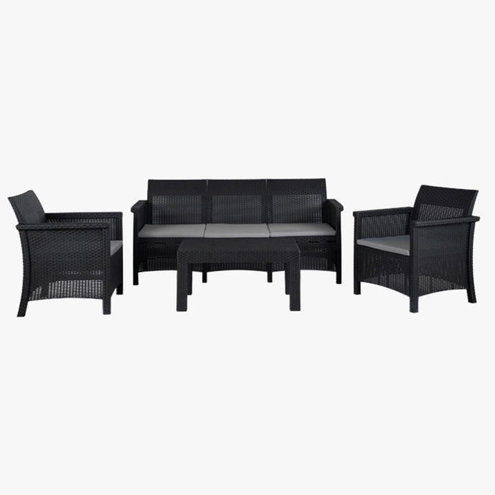 SAVIO Ensemble de mobilier de jardin 5 places avec table noir - AMIRELLI