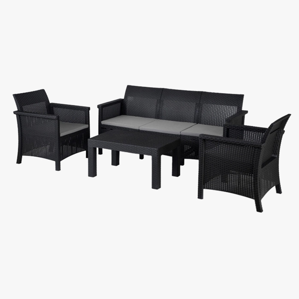 SAVIO Ensemble de mobilier de jardin 5 places avec table noir - AMIRELLI
