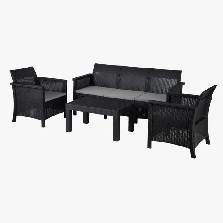 SAVIO Ensemble de mobilier de jardin 5 places avec table noir - AMIRELLI