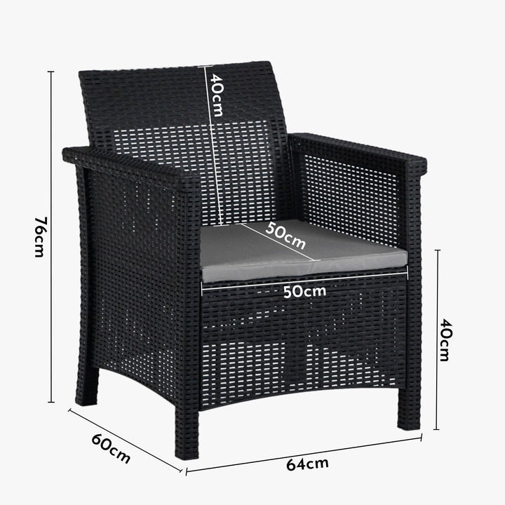 SAVIO Ensemble de mobilier de jardin 5 places avec table noir - AMIRELLI
