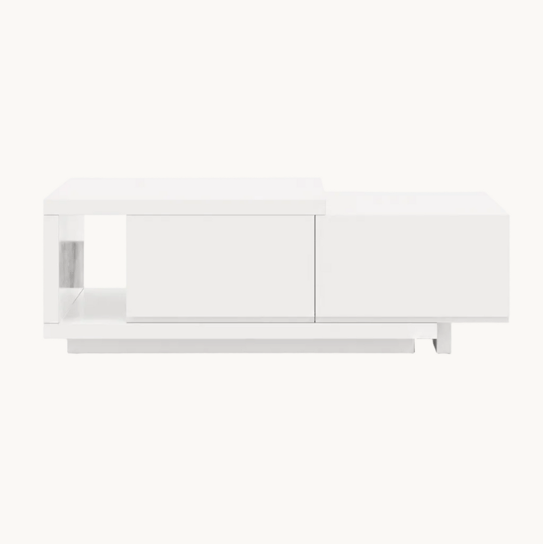 Table basse extensible Lunaro avec 2 tiroirs (1200 mm à 1750 mm) white - AMIRELLI