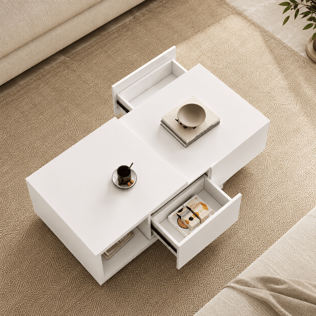 Table basse extensible Lunaro avec 2 tiroirs (1200 mm à 1750 mm) white - AMIRELLI