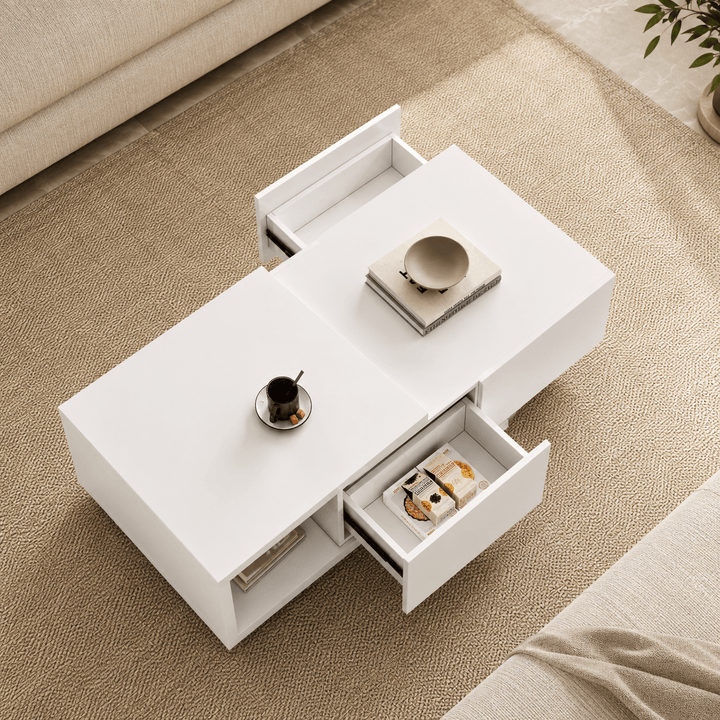 Table basse extensible Lunaro avec 2 tiroirs (1200 mm à 1750 mm) white - AMIRELLI