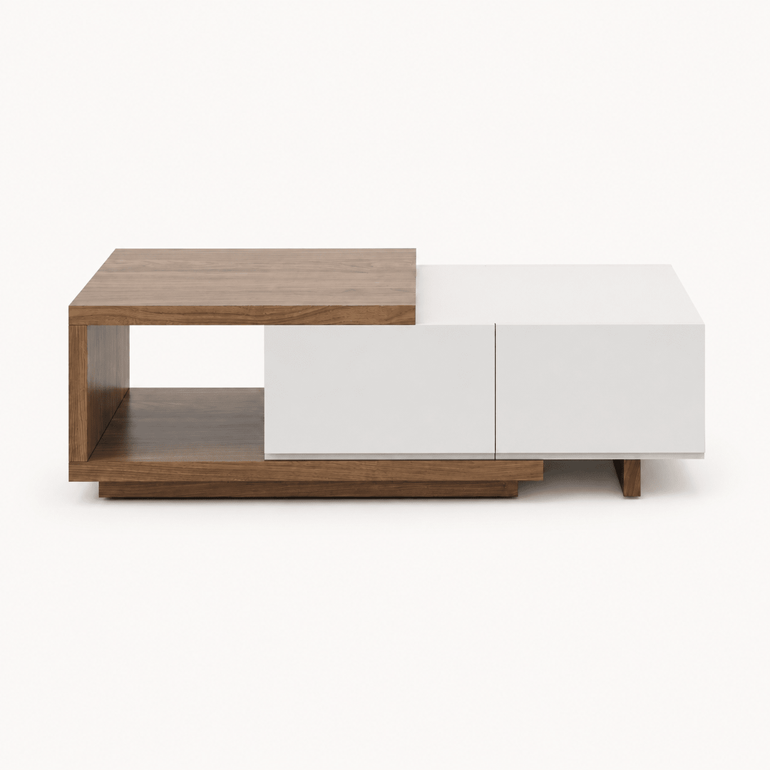 Table basse extensible Quoint Walnut avec 2 tiroirs (1200 mm à 1750 mm) - AMIRELLI
