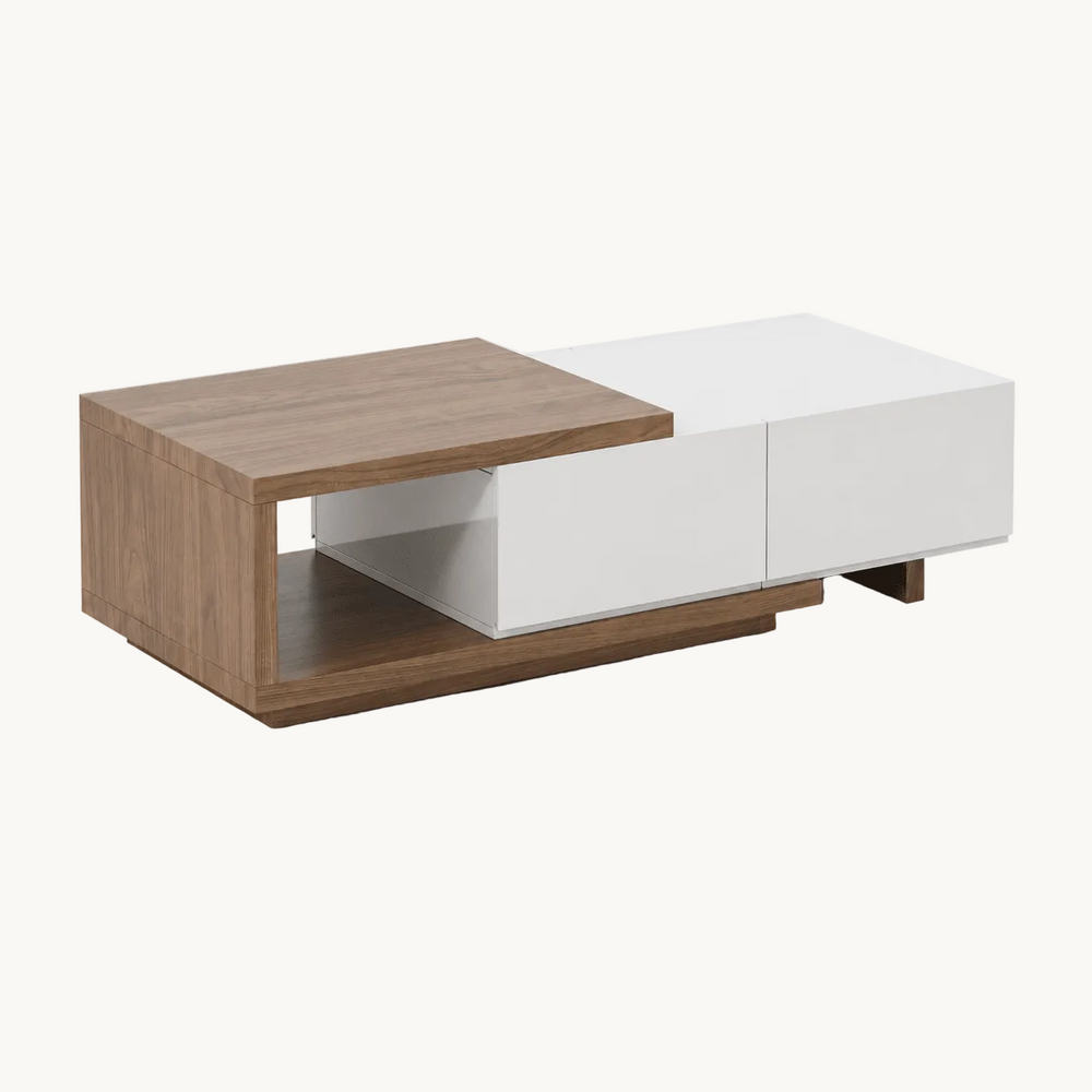 Table basse extensible Quoint Walnut avec 2 tiroirs (1200 mm à 1750 mm) - AMIRELLI
