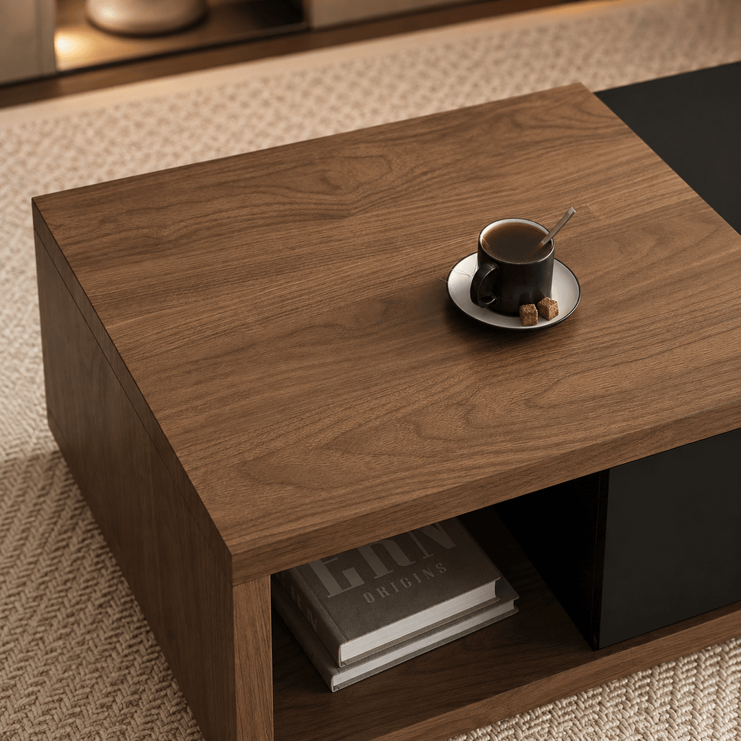 Table basse extensible Quoint Walnut avec 2 tiroirs (1200 mm à 1750 mm) black - AMIRELLI