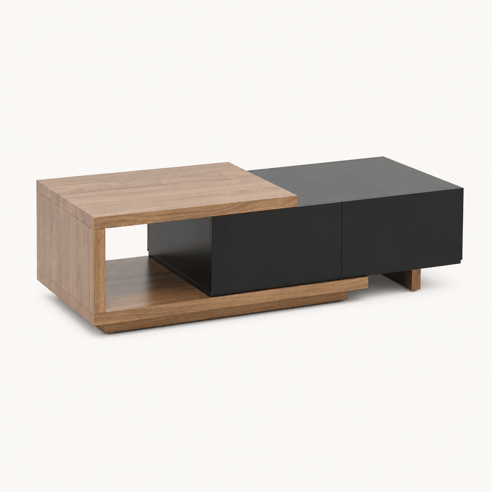 Table basse extensible Quoint Walnut avec 2 tiroirs (1200 mm à 1750 mm) black - AMIRELLI