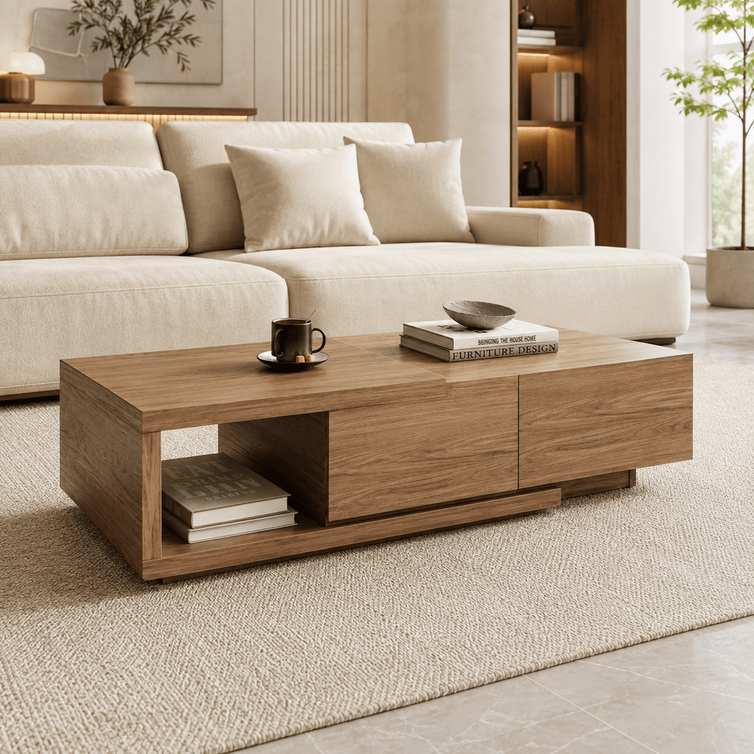 Table basse extensible Quoint Walnut avec 2 tiroirs (1200 mm à 1750 mm) grey - AMIRELLI