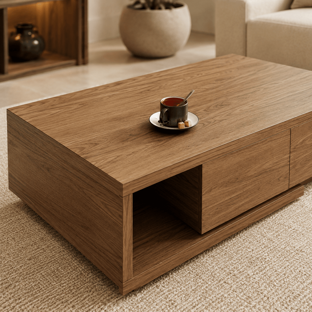 Table basse extensible Quoint Walnut avec 2 tiroirs (1200 mm à 1750 mm) grey - AMIRELLI