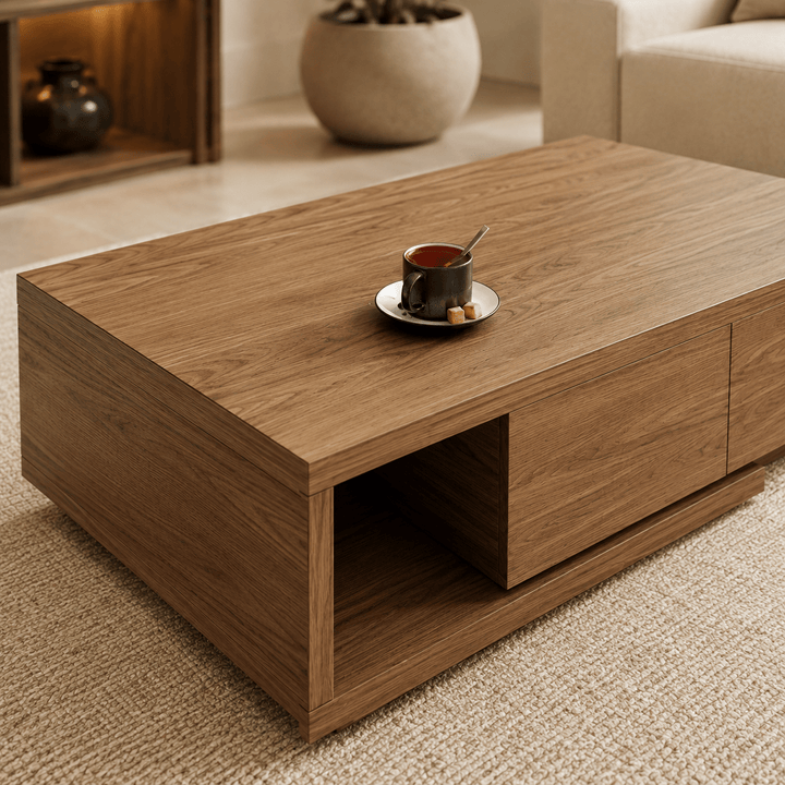 Table basse extensible Quoint Walnut avec 2 tiroirs (1200 mm à 1750 mm) grey - AMIRELLI