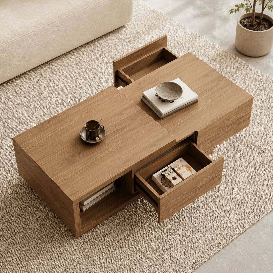 Table basse extensible Quoint Walnut avec 2 tiroirs (1200 mm à 1750 mm) grey - AMIRELLI