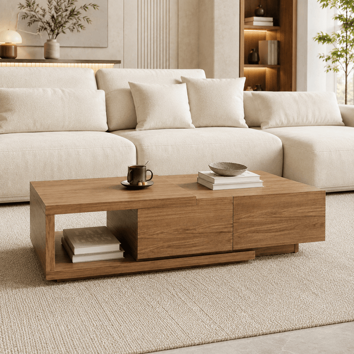 Table basse extensible Quoint Walnut avec 2 tiroirs (1200 mm à 1750 mm) grey - AMIRELLI