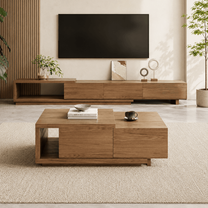 Table basse extensible Quoint Walnut avec 2 tiroirs (1200 mm à 1750 mm) grey - AMIRELLI