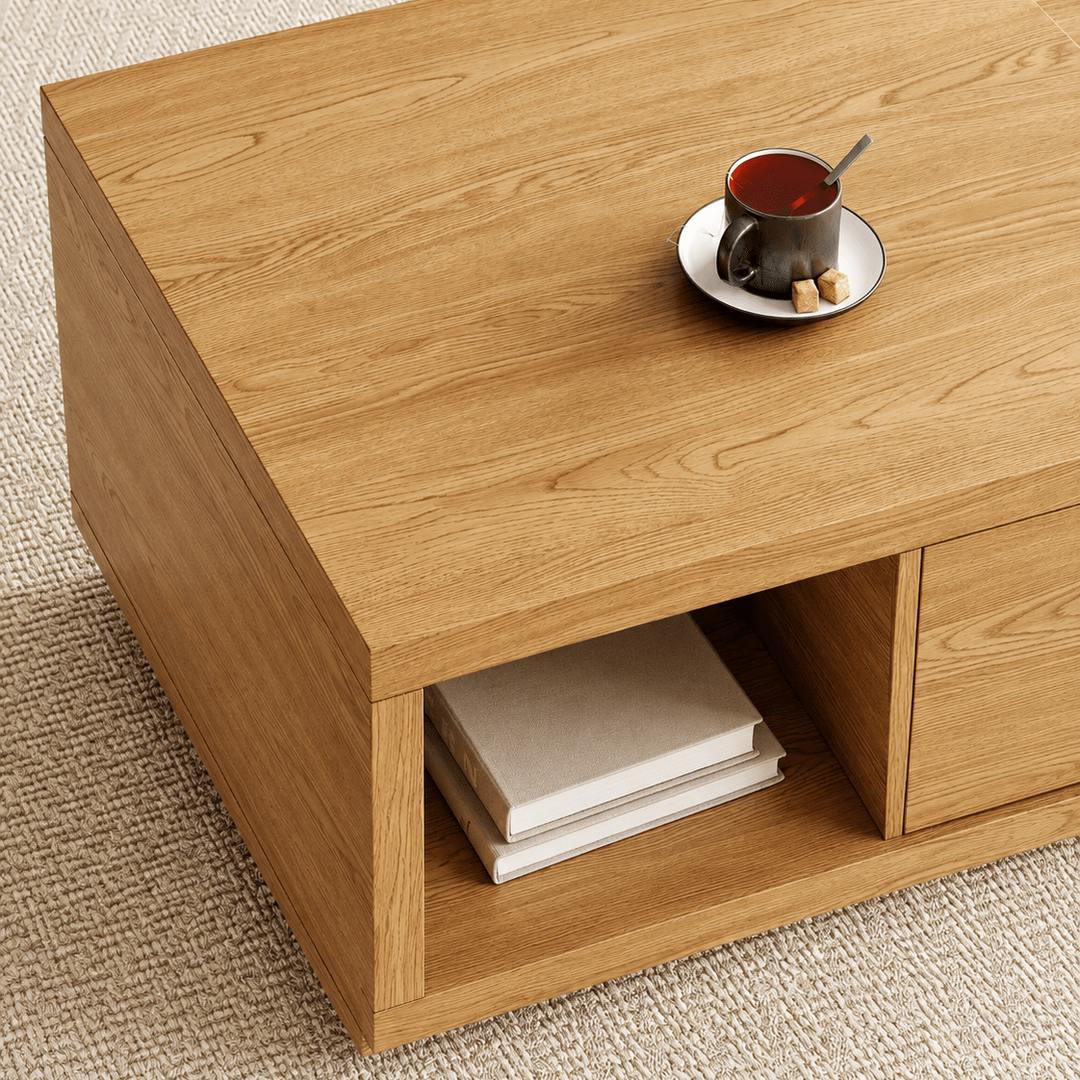 Table basse extensible Quoint Walnut avec 2 tiroirs (1200 mm à 1750 mm) light grey - AMIRELLI