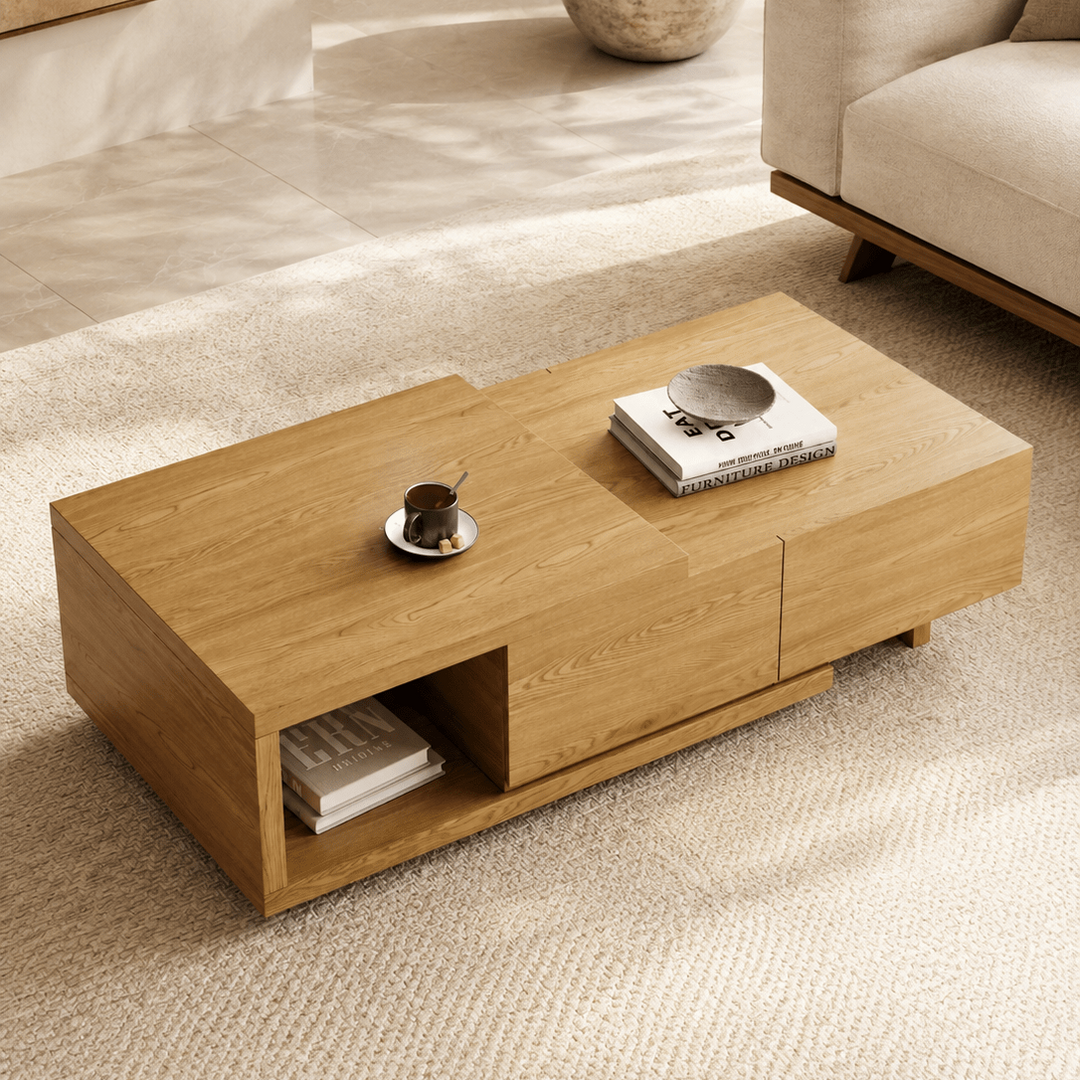 Table basse extensible Quoint Walnut avec 2 tiroirs (1200 mm à 1750 mm) light grey - AMIRELLI